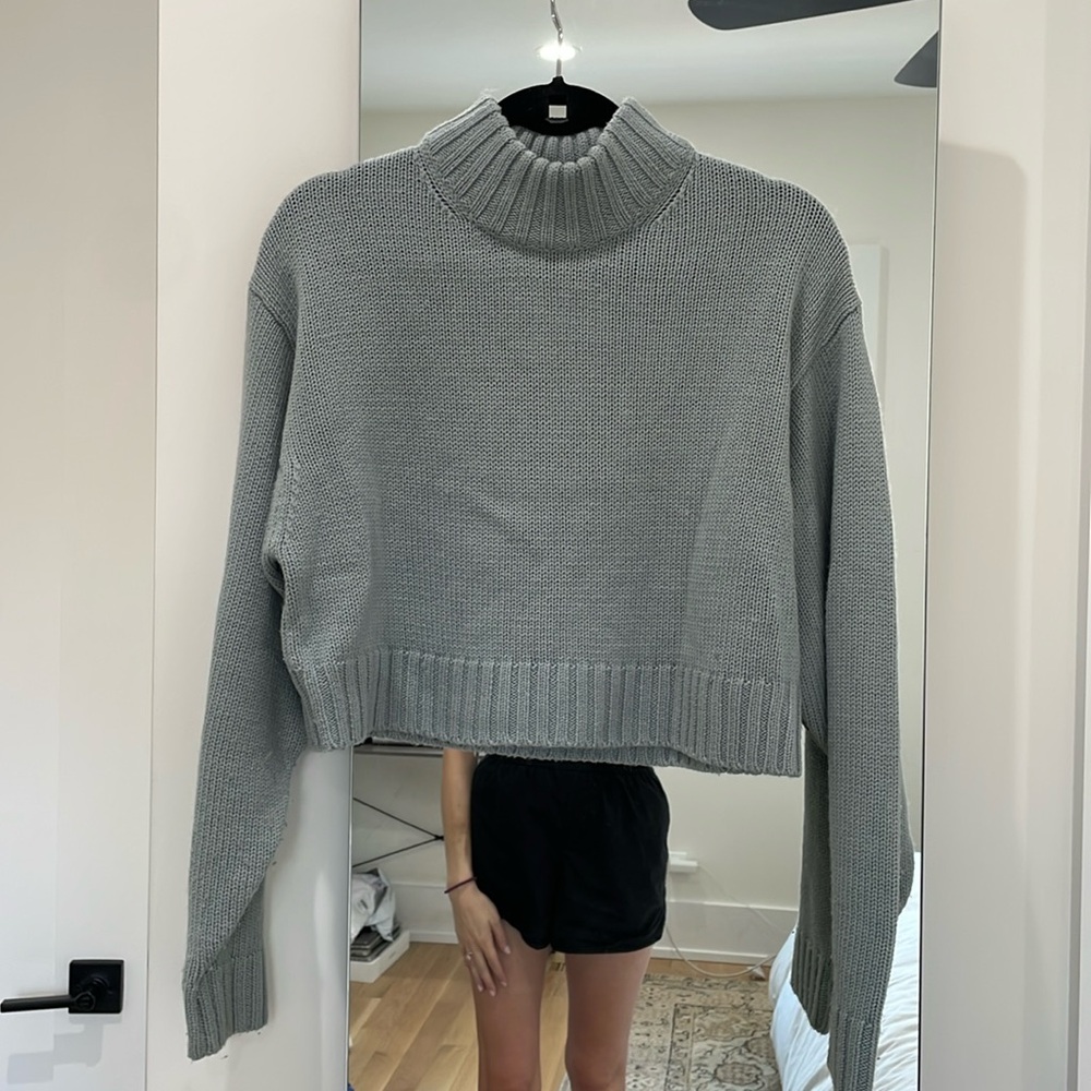Aritzia Wilfred cropped green/blue wool sweater size small